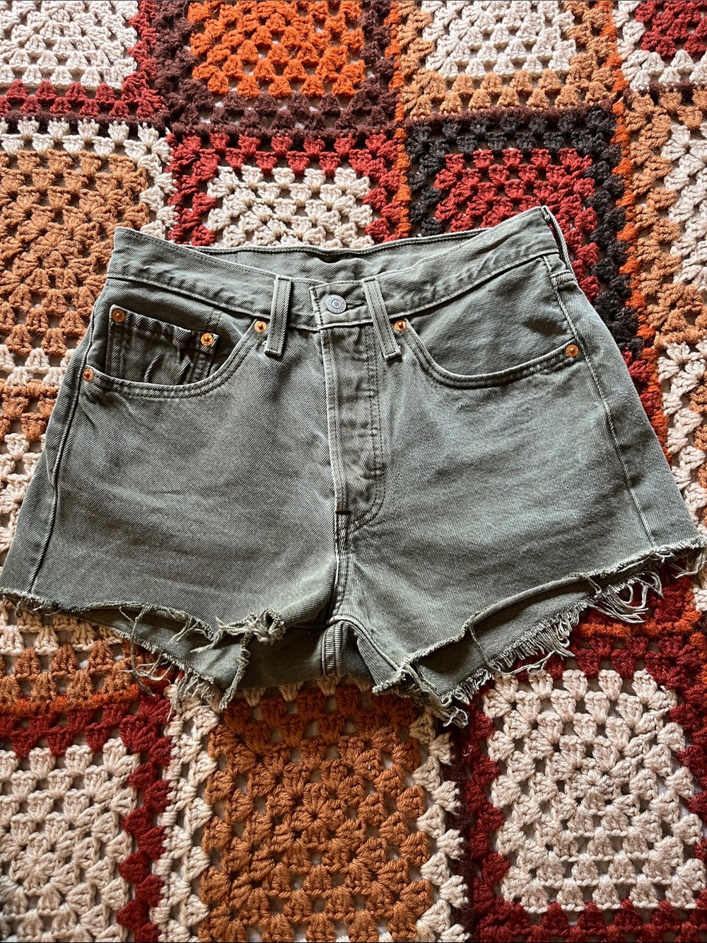 Women’s High-Rise Olive Green Denim Shorts